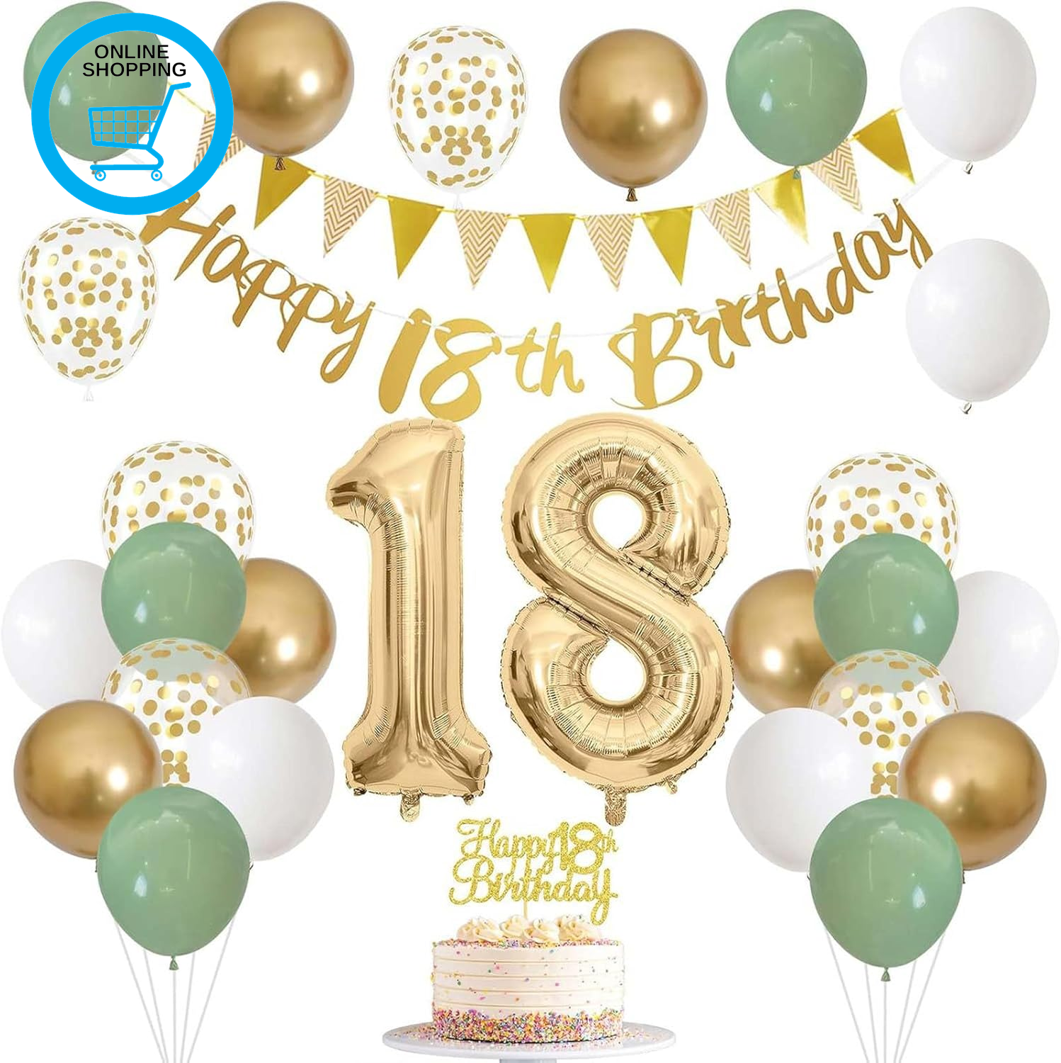 18Th Birthday Decorations for Boys Girls - Happy Banner with Foil Balloon, Sage