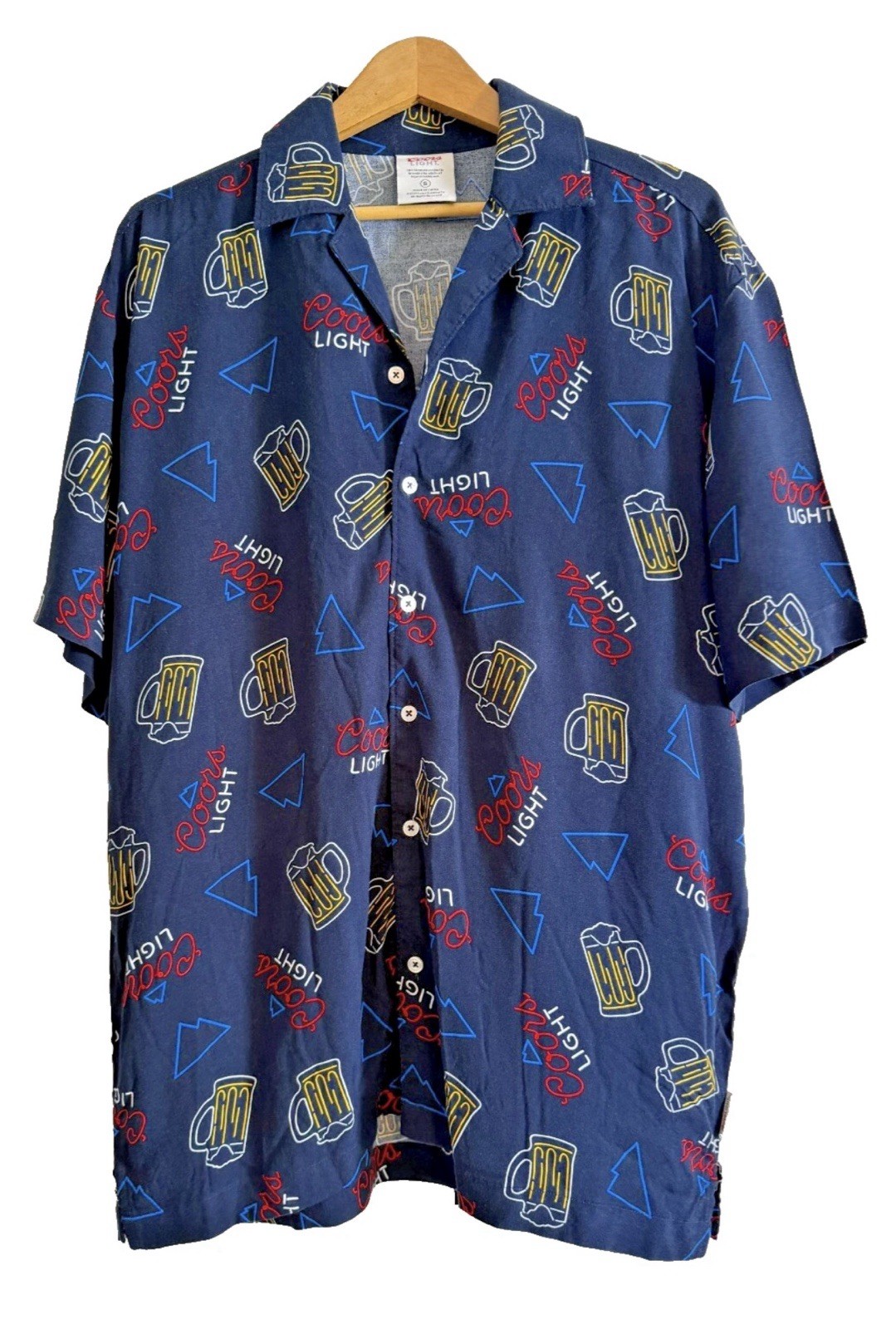 Coors Light Beer MENS XL BLUE Button Up Shirt Neon Graphic Party Casual