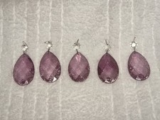 5 Chandelier Crystals Teardrop Prisms Pink Crackle Glass