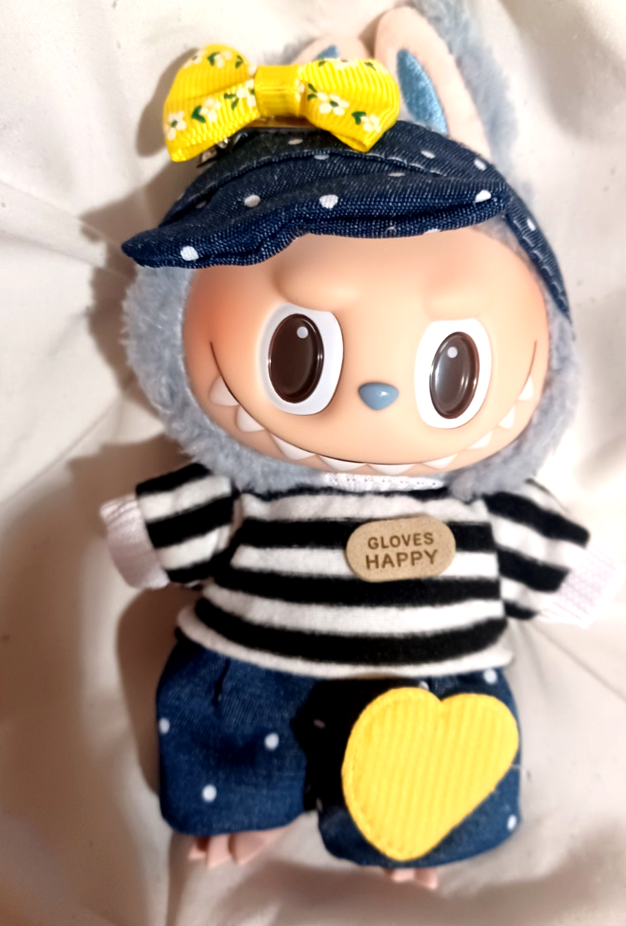 POP MART Labubu The Monsters Dolls Blue Jeans, Tee shirt, Hat & Bow NO DOLL New