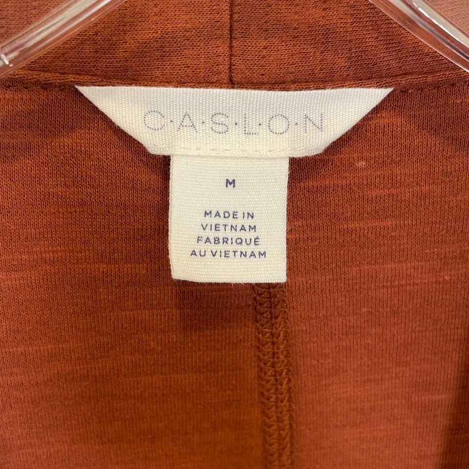 Chaqueta Blazer Caslon Tejida Marrón Un Botón Sin Solapa con Bolsillos Minimalista M Foto 3 de 4