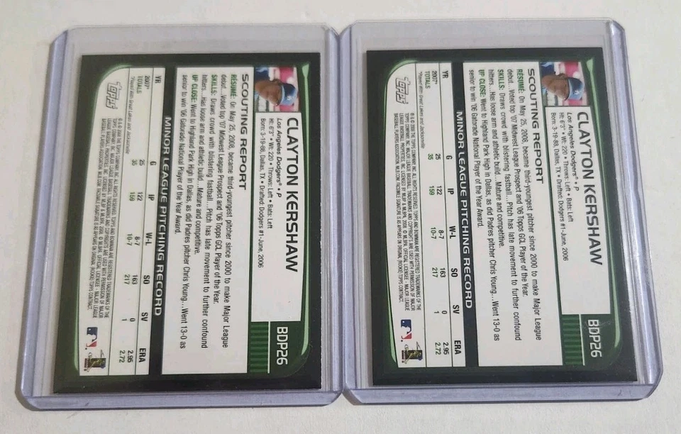 Lote (2) de novato Clayton Kershaw 2008 Bowman Draft BDP26 RC Los Angeles Dodgers Foto 4 de 4