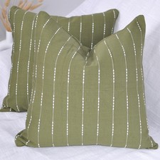 Cotton Pillow Covers 18x18 inches Olive Green/Woven Striped Pattern Contempor...