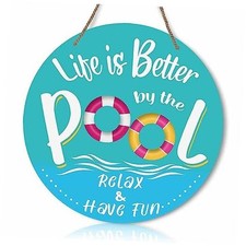 Round Rustic Wood Sign Plaque Vintage Life Is Better By The Pool Relax Have Fun