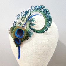 Peacock Feather Fascinator Royal Blue Headband Headpiece Wedding Green Brown
