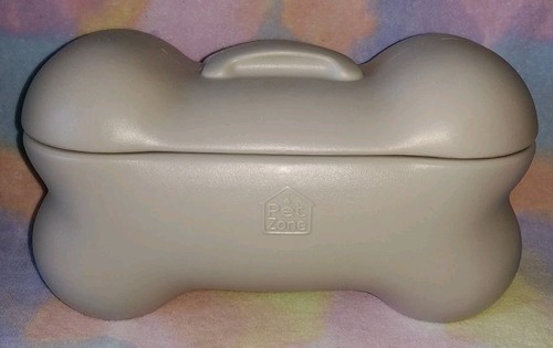 Large 17” Dog Bone Toy Storage Bin Pet Zone Treat Box Beige Plastic