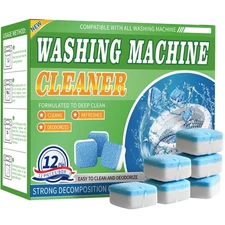 Washing Machine Cleaner Tablets 12 Pack - Deep Cleaning for HE Front & Top Load