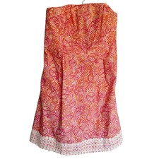 Lilly Pulitzer, Size 8, "Betsey" Citrus Print Strapless Dress, Cotton, Classic