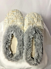 Dearfoams Womens Space Dye Cable Knit Clog Slippers Faux Fur Gray Cream Sz 9-10