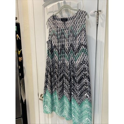 Perceptions NY Women's Dress Geo Print, Black/White/Green Size Large    527