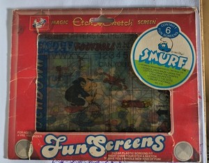 etch a sketch fun screens smurfs vintage collectible