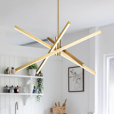 Gold Sputnik LED Chandelier - Modern 4-Light Pendant for Dining Room  Living Ro