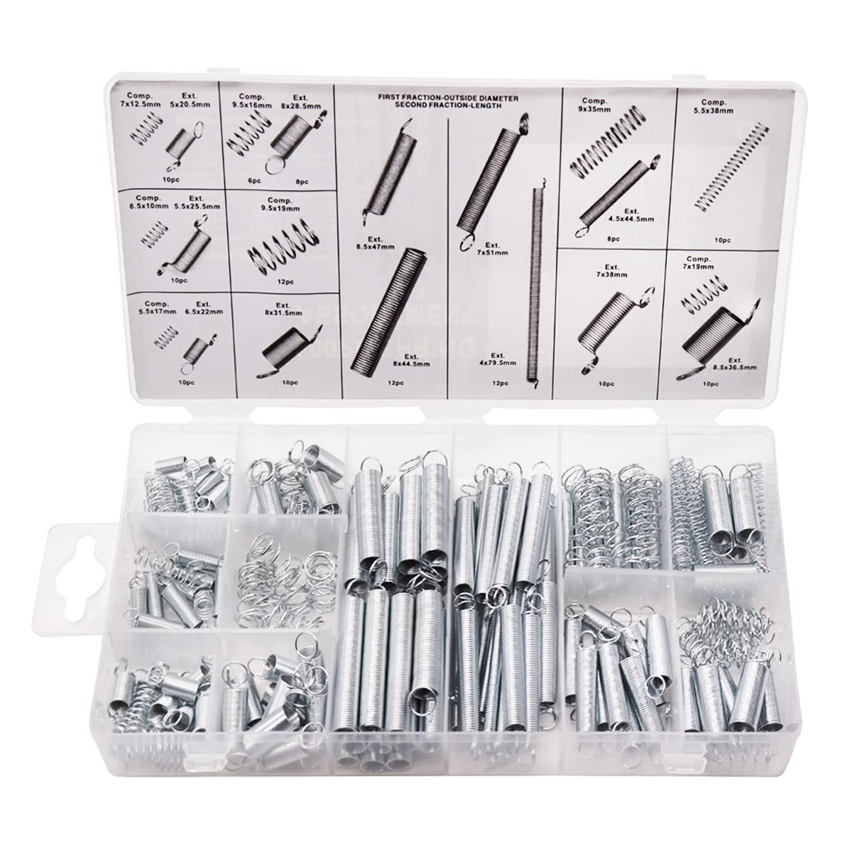 200PCS Spring Assortment Kit Zinc Plated Extension and Compression 20 Sizes 