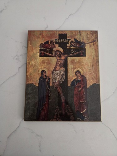 Crucifixion of Jesus Christ Byzantine Eastern Orthodox Style Icon Plaque