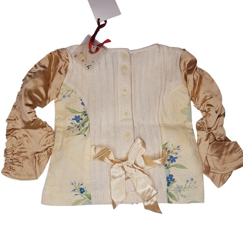 Meli Meli Boutique Mixed Media Top 2T Floral Applique Beaded Cotton Silk Cottage - Picture 2 of 8