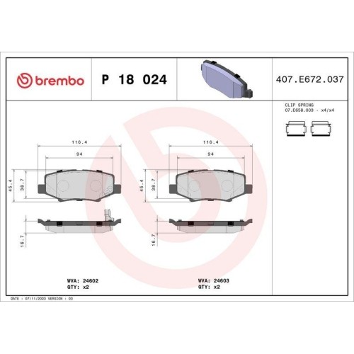 Plaquettes de frein Brembo P18024 Prime Line pour Chrysler