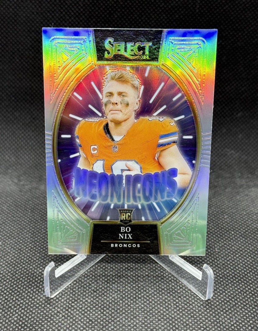 2024 Select #14 Neon Icons Bo Nix RC Silver Prizm - Broncos Rookie Card🔥
