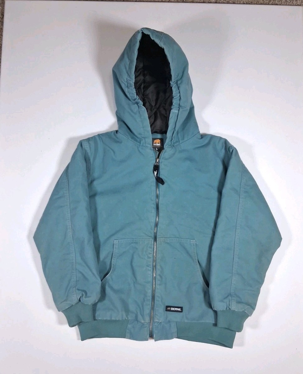 Vintage Teal Canvas Hooded Work Jacket Y2K Berne Workwear Men's Vintage Teal Canvas Hooded Work Jacket Y2K Berne Workwear Men's