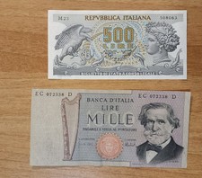 500 1000 Lire Aretusa e Verdi 2 ° Tp 23 2 1970 e 5 8 1975  con Fibrille LOTTO
