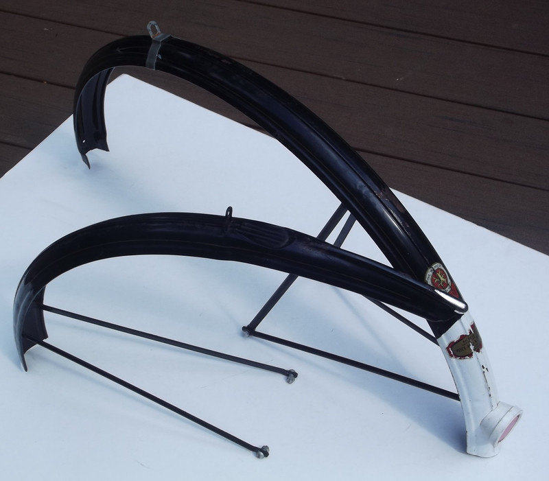 Vintage Humber 26" bicycle fenders, stays with hardware; original rear reflector