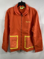 Supervsn Men's Orange Zip Up Jacket 100 Cotton Canvas Neon Accent Pockets Sz M