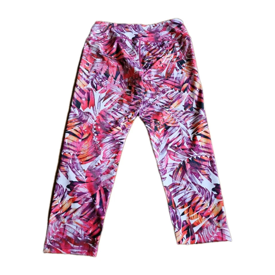 PrAna Roxanne Tropical Rosa Estampado de Palma Recortado Capri Yoga Leggings Talla M Foto 2 de 4