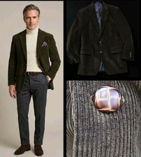 Vtg Lauren Ralph Lauren Dark Olive Green Corduroy Blazer Jacket 40L Old Money