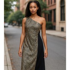 Black  Gold Sequin One-Shoulder Gown   Formal Evening Dress Size S