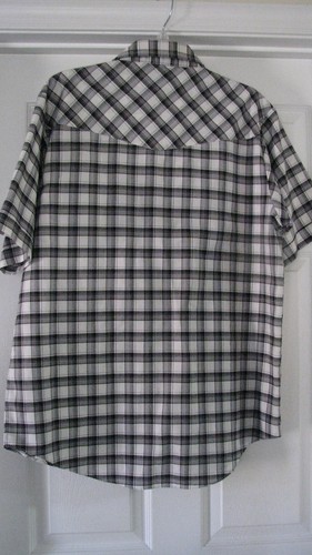 Western Wear mens Black white blue plaid shirt large snaps pockets short sleeve - Picture 2 of 3