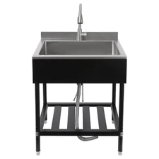 Utility Sink Free Standing Kitchen Sink with Cold and Hot Faucet Stainless Steel