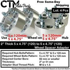 4x 2" Thick 5x4.75(5x120) 74mm CB Wheel Spacer Adapter Acura Honda Tesla & More