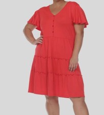 White Mark Womens Red Short Sleeve V Neck Tiered Midi Dress Plus Size 1XL