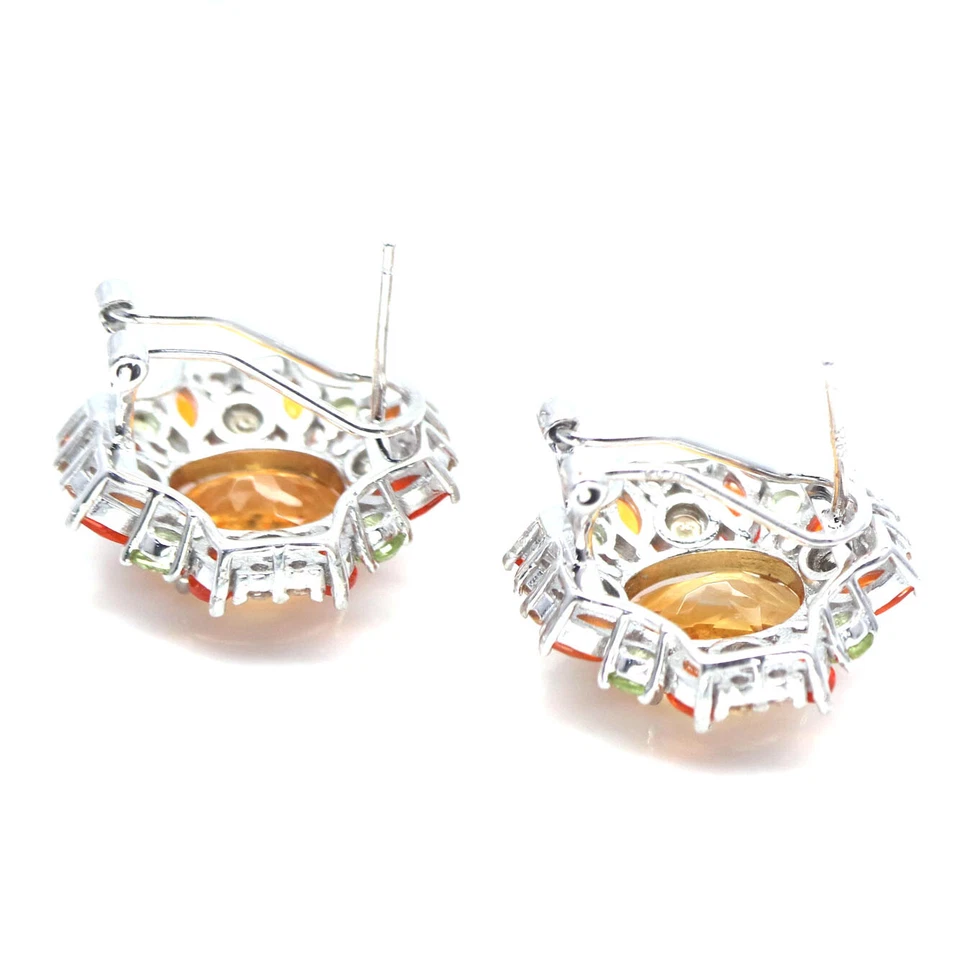 Edelstein Goldgelb Citrin, Feuer Opal, Peridot & Zirkonia Ohrringe 925 Silber - Bild 3 von 4