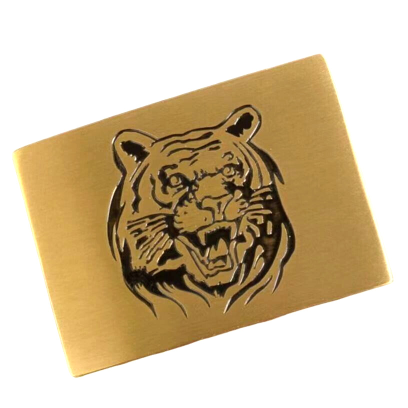 heavy thick solid brass rectangular tiger pattern… - image 1