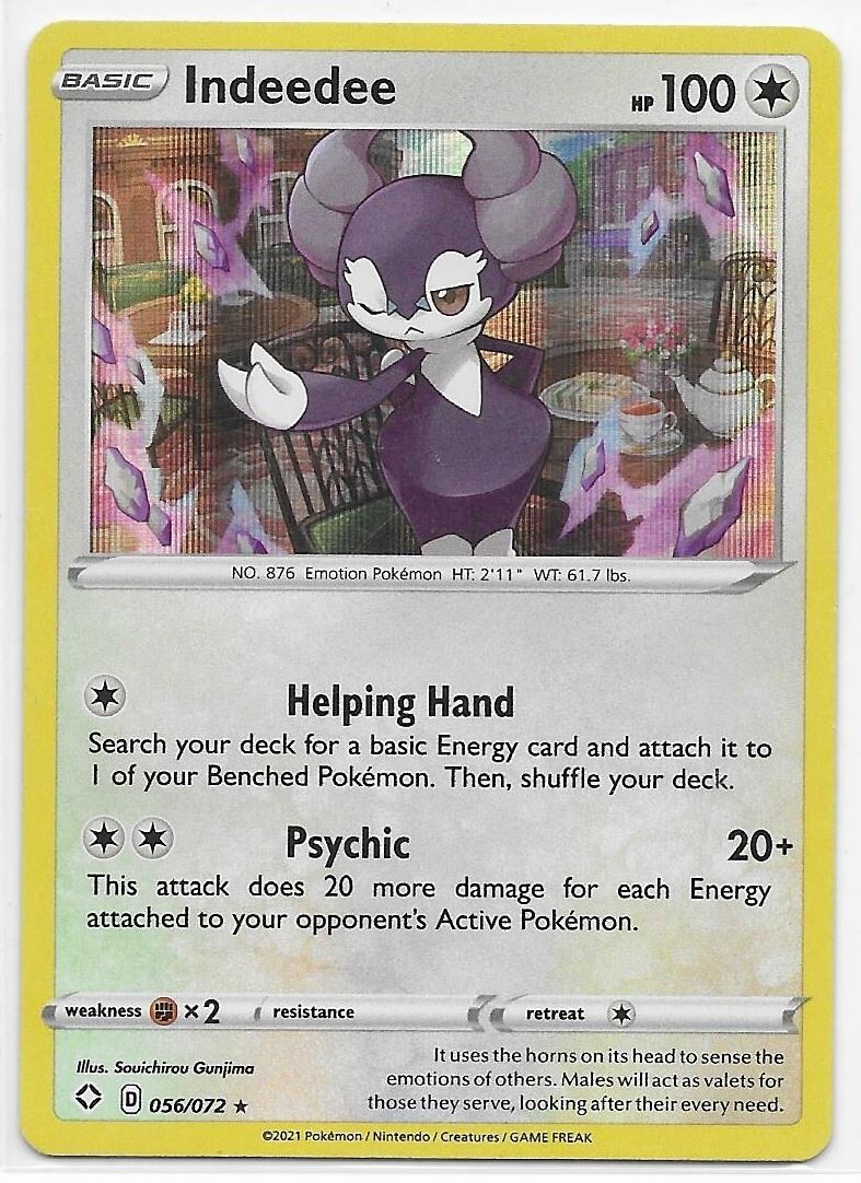 Indeedee Holo Rare Foil Pokemon Card 56/72 Shining Fates