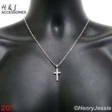 20"Stainless Steel 2mm Silver Figaro Chain Necklace Small Plain Cross Pendant 67