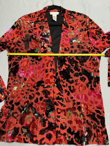 Velvet Burnout Kimono Large Open Tunic Gold Metallic Statement Artsy Goth Witchy - Picture 7 of 13