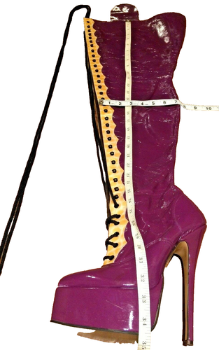 Stivali alti all'uncinetto Leatherworks Fetish Dominatrix taglia 7 stiletto viola Inghilterra - Foto 4 di 12