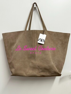 ZARA WOMAN NWT SS25 SUEDE MAXI TOTE BAG ECRU 6136/410/719