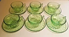 Vintage Set Of 6 Federal Glass Hostess Uranium Tea Cups & Saucers