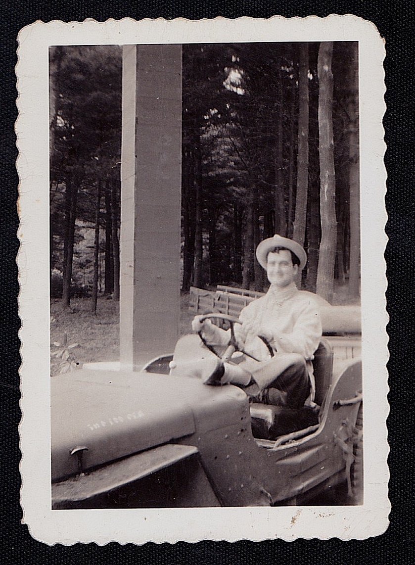 Old Vintage Antique Photograph Man Riding in Small Jeep / Go