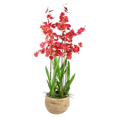 Künstliche Orchidee rot in Steinzeug Pflanzgefäß