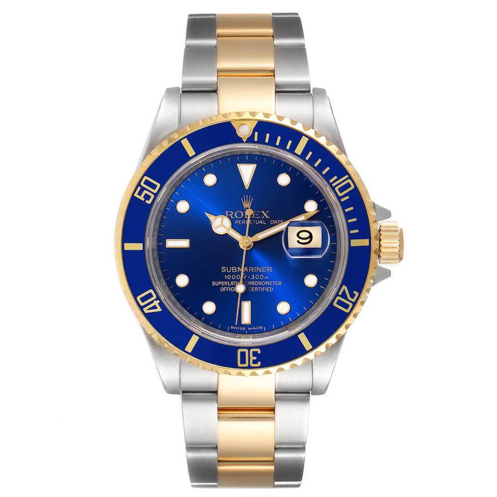 Men's Rolex 40mm Submariner 18K Gold / Steel Wristwatch w/Blue Dial & Blue Bezel