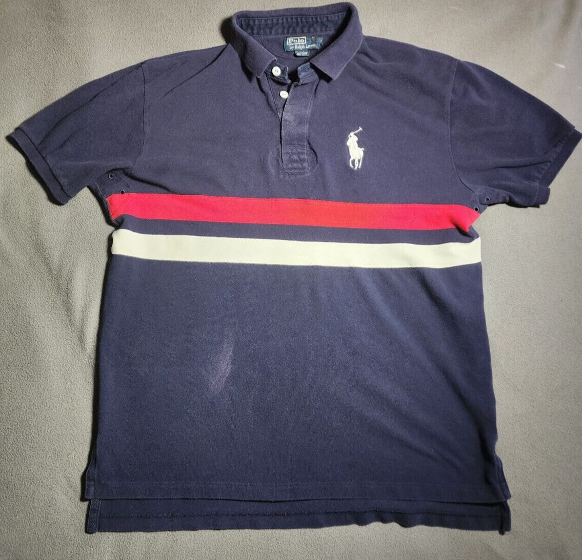 Polo By Ralph Lauren camicia grande blu manica corta quarto bottoni grande pony