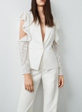 NEW BCBGMAXAZRIA OFF WHITE ABEL COLDSHOULDER LACE BLAZER RND4J701/S346W SIZE XXS