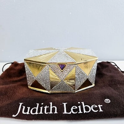 Judith Leiber Minaudiere Swarovski Crystal Metal Sweetmeat Box Evening Bag Purse - Image 1 of 4