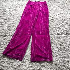 Nasty Gal Collection Hot Pink Velvety & Shimmer High Waisted Wide Leg Pants Sz 4