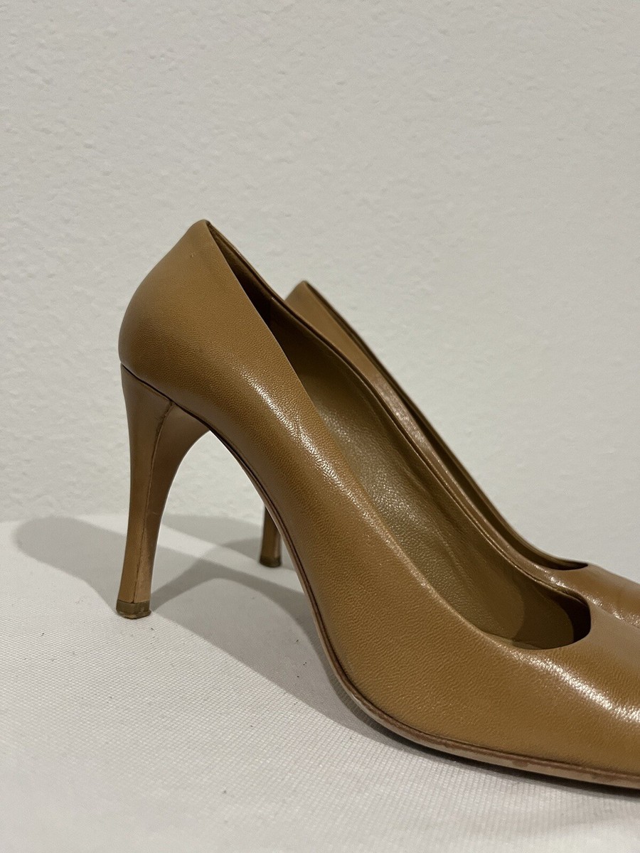 VINTAGE PRADA Women Brown All LEATHER Square Toe Pumps Heels Size