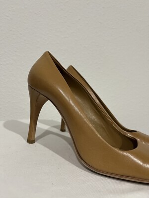 VINTAGE PRADA Women Brown All LEATHER Square Toe Pumps Heels Size