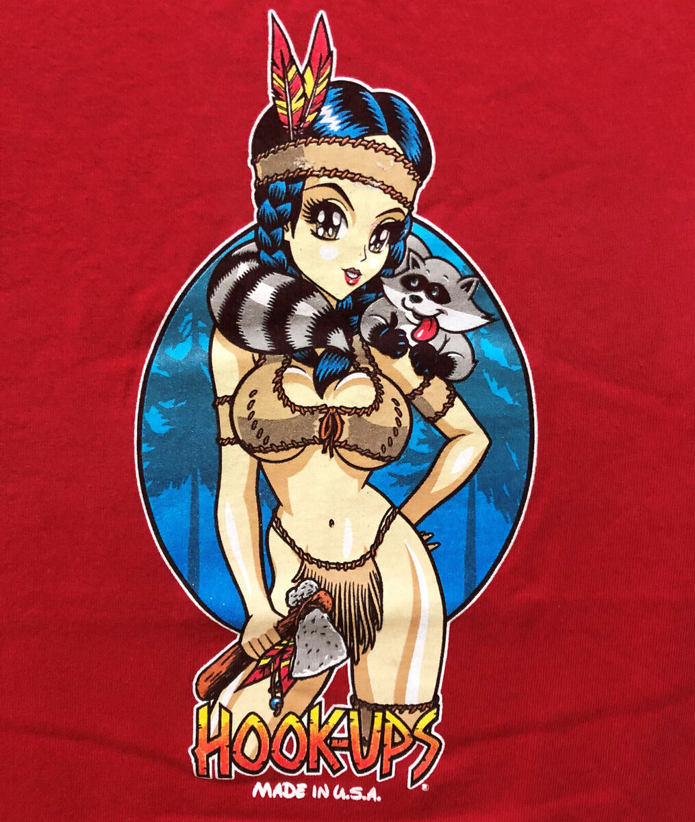 VINTAGE 90 HOOK-UPS INDIAN GIRL SKATEBOARDS T-SHIRT JAPAN VINTAGE 90 HOOK-UPS INDIAN GIRL SKATEBOARDS T-SHIRT JAPAN